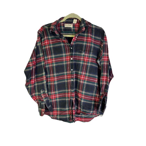 Vintage 90s L.L. Bean Tartan Plaid Flannel Button Front Shirt USA - Picture 1 of 7